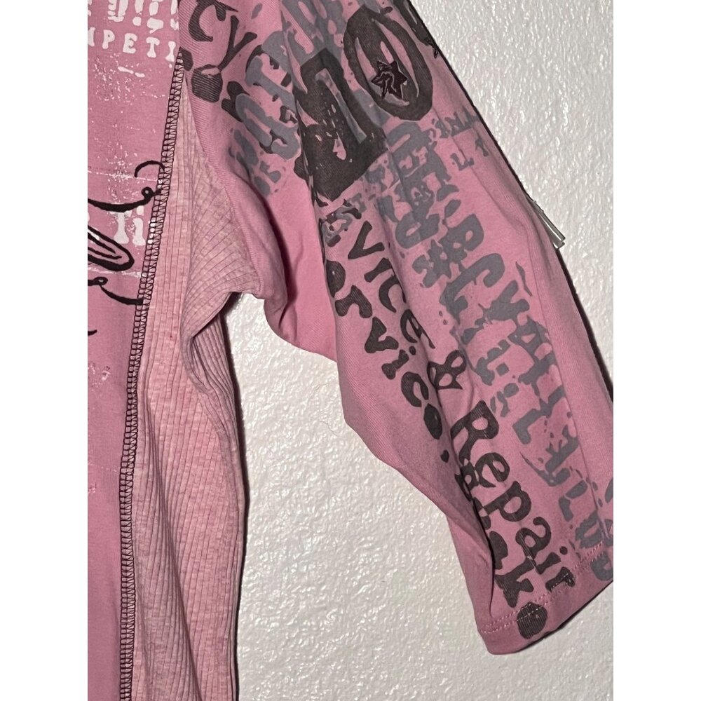 Vanilla Sugar Top 1X Pink Motorcycle  Sequin Ribbed 3/4 Sleeve Y2K Chic USA - Picture 16 of 16